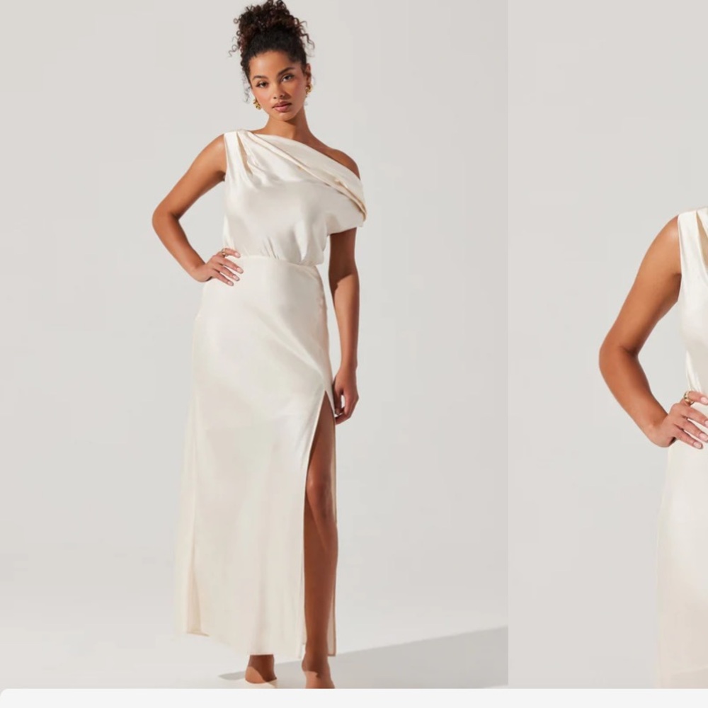 ASTR The Label Monroe Cream One-Shoulder Satin Gown